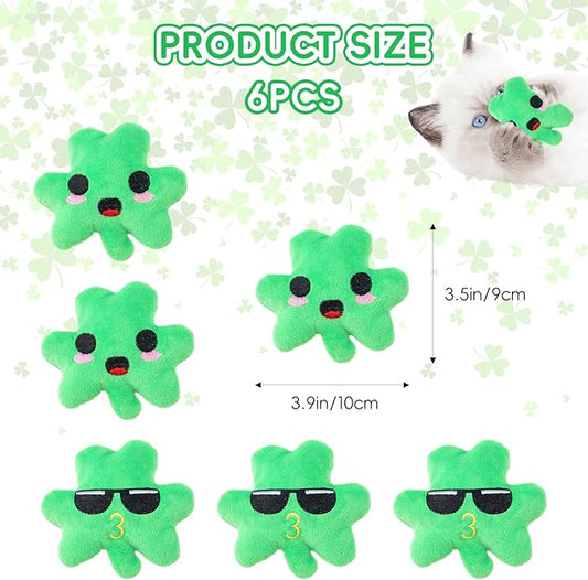 6pcs St. Patrick's Day Shamrock Catnip Toy,Indoor Shamrock Shaped Cat Toy Plush Interactive Chew Bite Toys for Cat Kitten Indoor Festive Holiday Cat Lover Gift