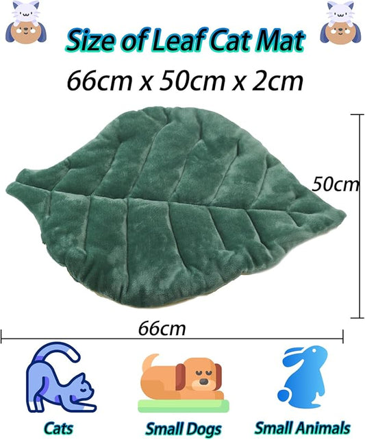 Cat Mat Self Warming Cat Bed 26"x20" Leaf Shaped Cotton Soft Warm Pet Pad Blanket for Indoor Bed Couch Sofa Floors Cat and Dog Warm Mattress (Green)