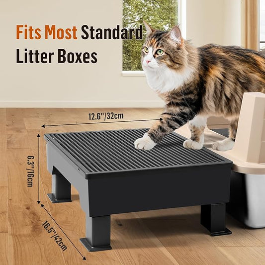 Adjustable Cat Litter Box Step Ramp, Elevated Cat Step Stair for Litter Box with Base, Filter Function, Non-Slip, Easy-to-Clean Pet Toilet Ramp Pedal for Kittens, Old Cats (Black)