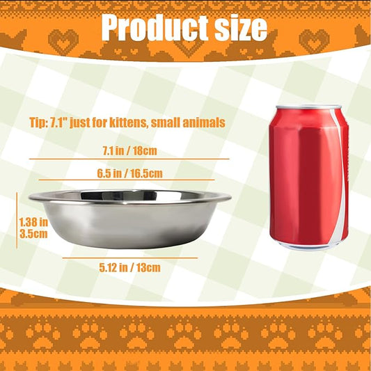 4pcs Stainless Steel Cat Bowls - 7.1 Inch Metal, Shallow Dish for Indoor Cats - Elevated Food Bowl for Kittens with Whisker Fatigue Protection