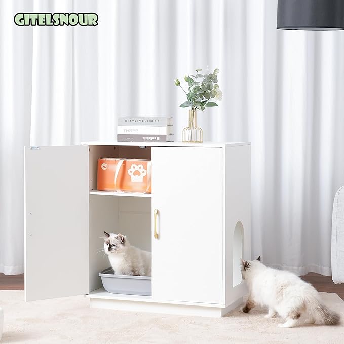 Litter Box Enclosure, 30.9'' High Large Litter Box Furniture, Modern Cat Litter Box Enclosure with Hidden Storage, Side Table, End Table, White GCLB003WT