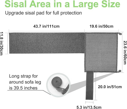 Cat Scratch Couch Protector,23.6L*19.6W inch Scratching Furniture Protector Pad,Cat Scratch Sofa Arm Sheild with Grey Natural Sisal for Protecting Couch Sofa Chair Furniture (Grey/Left Hand)