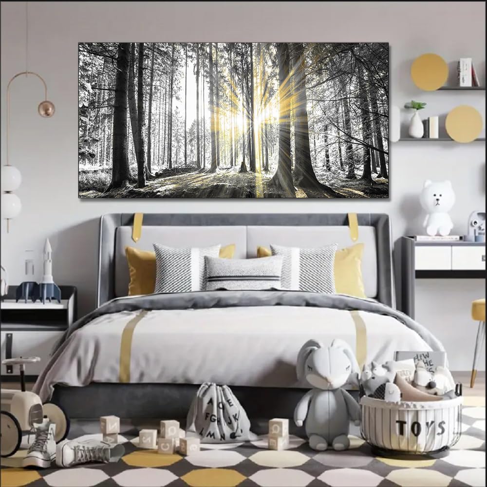 Yxbhhym-Large Canvas Wall Art Decor Black and White Wall Art Forest Artwork Landscape Picture Trees Poster Painting Nature Scenery Prints Art Living Room Wall Decor Bedroom Home Office Decorations