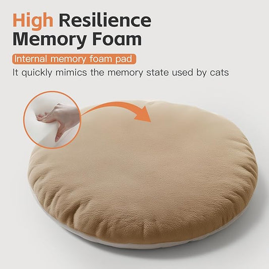 Cat Bed Kitten Bed, Washable Round Cat Beds for Indoor Cats, Super Soft Faux Rabbit Fur Small Kitten Bed for Puppy and kitten, Fluffy Inner Mat Filling Memory Foam with Anti-Slip Bottom (khaki)