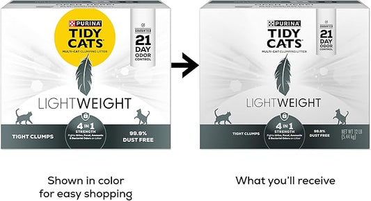 Purina Tidy Cats Lightweight 4-in-1 Strength Multi-Cat, Odor Control, Clumping, 99.9 Percent Dust Free Cat Litter - 12 lb. Box