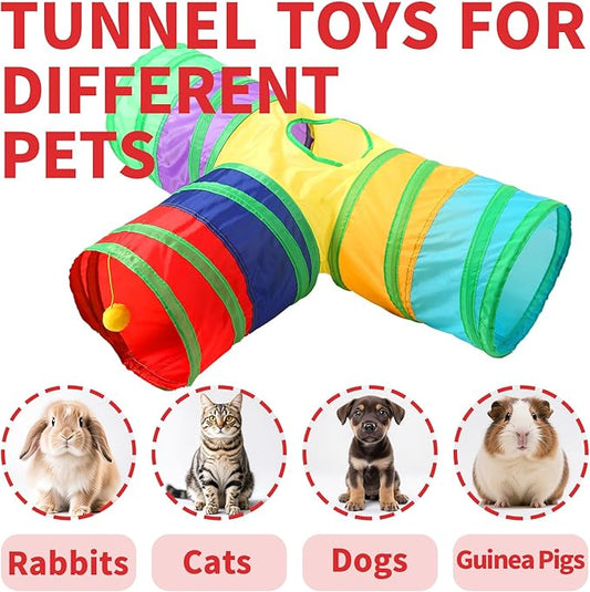 Coolcandy Cat Tunnel & Interactive Cat Toy Indoor, T-Shape 3-Way Tunnel Toys for Indoor Cats, Collapsible Interactive Peekaboo Cave with Play Ball, for Multi-Way Play & Small Animals