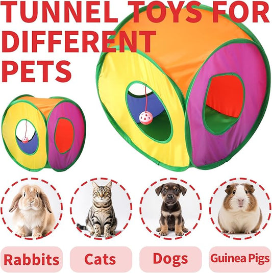 Coolcandy Cat Tunnel & Interactive Cat Toy Indoor, Cube Shape Tunnel Toys for Indoor Cats, Collapsible Interactive Peekaboo Cave with Play Ball, for Multi-Way Play & Small Animals
