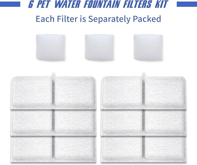 Stainless Steel Cat Water Fountain Filter Replacement (6 Filters & 3 Sponges)