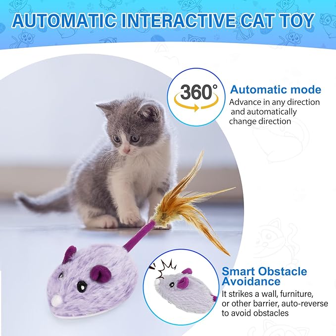 Smart Remote Control Cat Toy - Auto-Moving USB Rechargeable Mouse, Interactive Electric Toys for Indoor Cats & Kittens(Purple)
