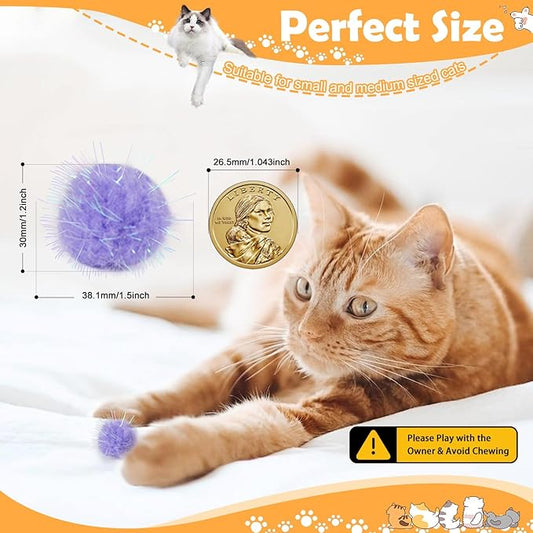 DF DUALFERV 60 Pcs Cat Pom Pom Balls, Interactive Cat Toys, Sparkle Balls for Cats, Extra Large and Fuzzy for Exercise and Entertainment, Multicolor, 1.5 Inch
