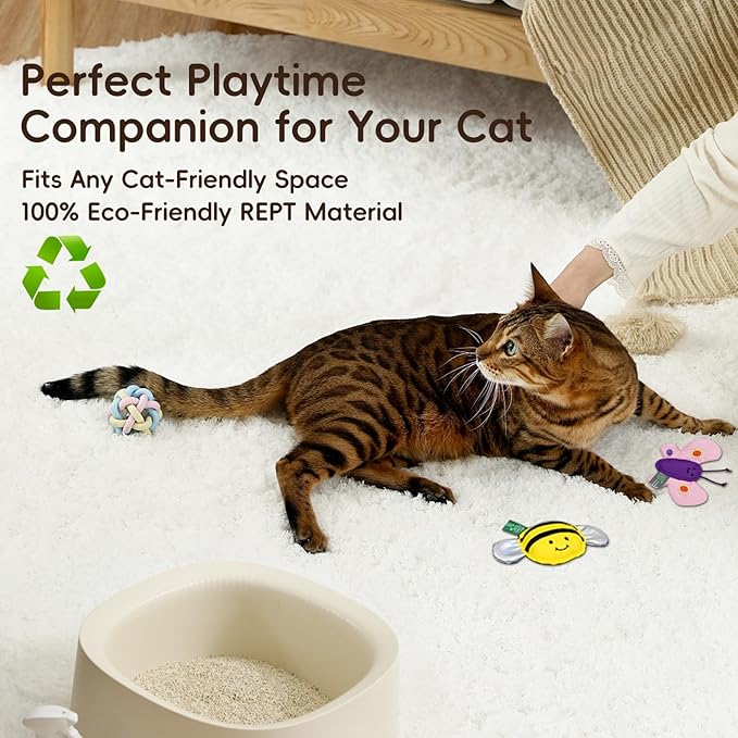 Pet Butterfly & Honey Bee Cat Toy Set – 2-Pack Interactive Plush Toys for Cats | Eco-Friendly REPT Material | Catnip-Infused, Durable, Safe, and Fun