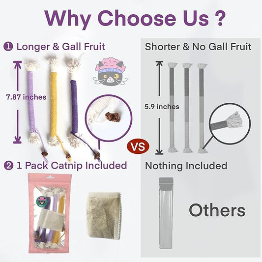 Cat Toys for Indoor Cats, Kitten Toys for Indoor Kittens, Catnip Rope Chew Toys for Teeth Cleaning, Interactive Cat Teething Toy, Kitty Kicker Toy, 3 Pack (Plus 1 Pouch of Catnip)