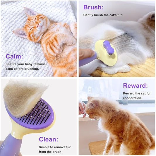 Cat Brush for Grooming and Shedding, Self-Cleaning Silicone Brush for Short and Long Haired Cats, Cat Gifts for Pet Lovers (purple)