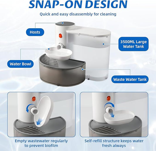 Smart Pet Water Fountain, Wireless Cat Water Fountain No Filter Needed 3L/106oz Large Capacity Rechargeable Automatic Pet Gravity Water Dispenser for Cats and Small Dogs Drinking Always Fresh Design