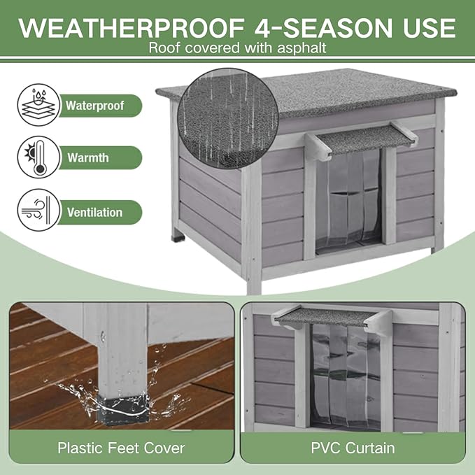 Heated Outdoor Cat House with Heating Pad, Weatherproof Cat Shelter, Feral Cat House with Insulated Liner for Keep Warm in Winter