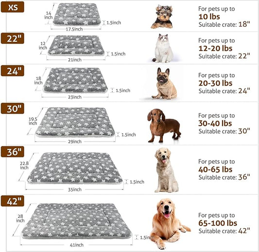 Mora Pets Dog Crate Pad - Ultra Soft Pet Bed With Cute Star Print, Washable Mat for Large Medium Small Dogs, Reversible Fleece Kennel Liner, Cat Bed 23 x 18 Inch Grey