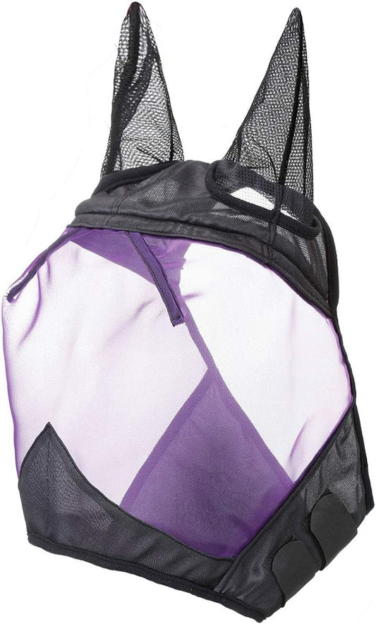 Harrison Howard CareMaster Horse Fly Mask Half Face with Ears Black/Purple Retro Large Full Size