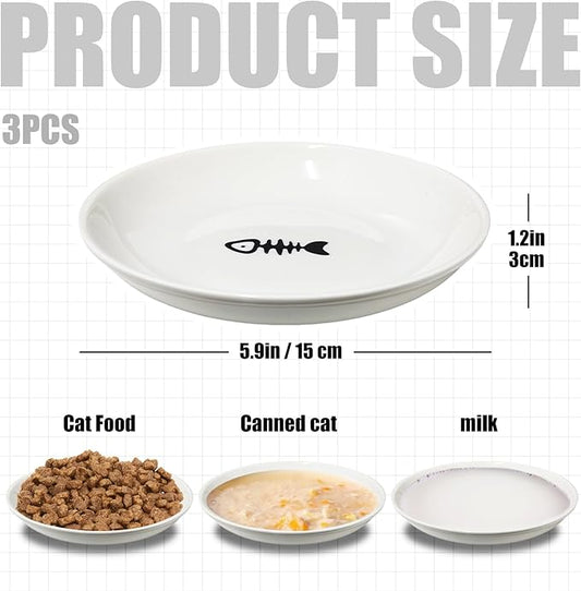 3Pcs Cat Food Bowls, Ceramic Cat Food Bowls with Nonslip Silicone Bottom, Anti Whisker Fatigue Cat Plates for Indoor Cats, Ceramic Pet Bowl with Wide Shallow Kitten Dishes for Dry and Wet Food