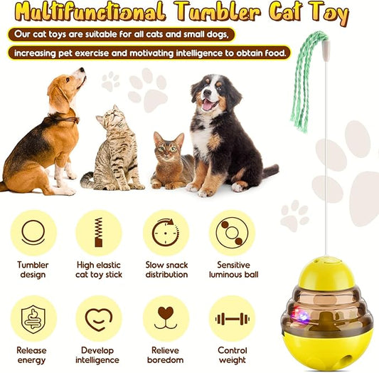 Interactive Cat Toys for Indoor Cats,Tumbler Toy for Kitten Tracking Balls Treat Dispenser for Bored Cat and Small Dogs to Chase and Exercise (Yellow)
