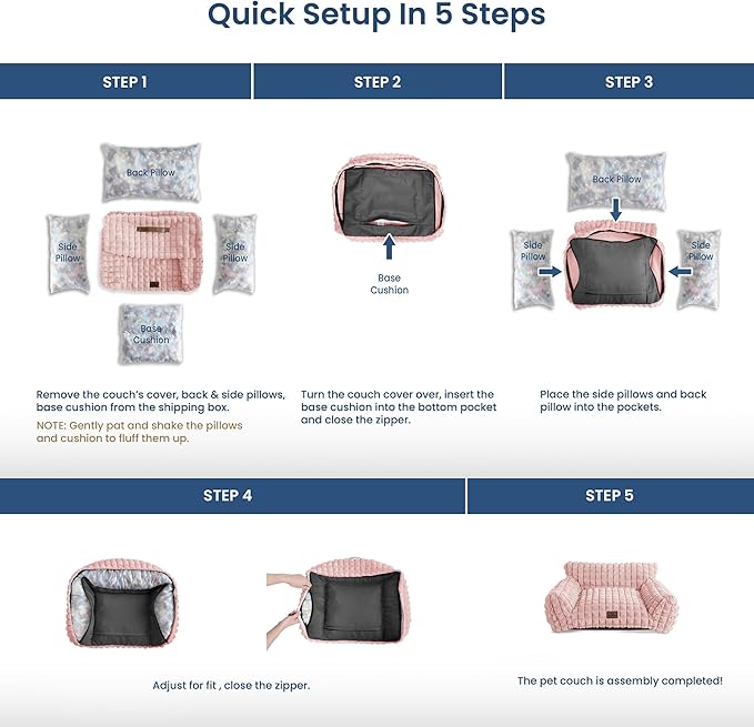 Cute Small Dog Couch Bed – Supportive & Fluffy Pet Sofa with Faux Rabbit Fur Washable Cover in 3D Diamond Pattern, 30" Pink