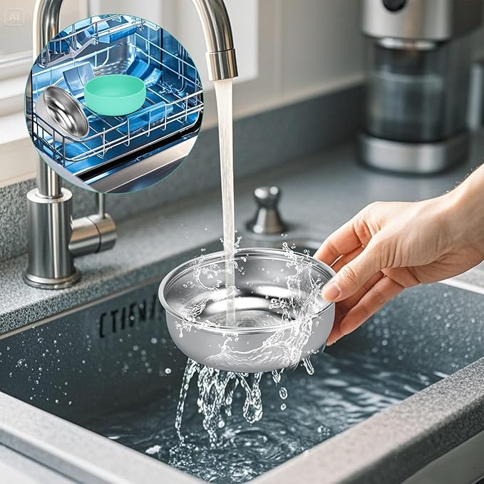 Kitten Bowls 4 Pcs, Stainless Steel Cats Bowls with Rubber Bottom, 5 “ Wide and Shallow Cat Food Dishes Whisker Friendly, Heavy Duty & Anti-Slip Small Pet Bowls for Indoor Cats