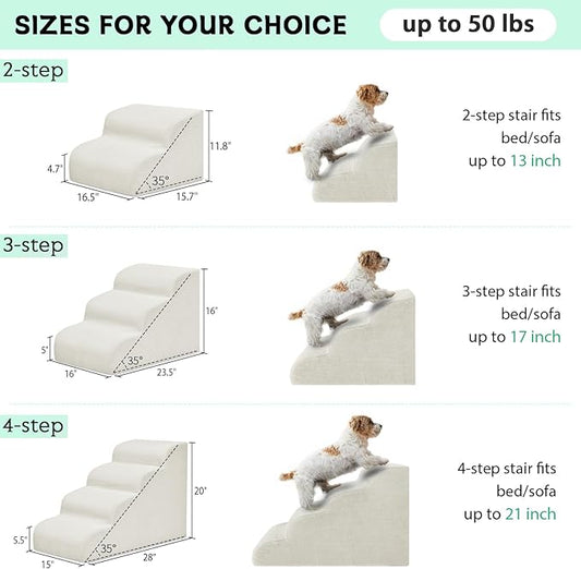 Dog Stairs & Steps for High Beds, 2 Steps High Density Foam Waterproof Dog Ramp for Small Dogs and Cats, Pet Stairs with Washable Cover for Bed, Couch, Sofa and Car, Beige (H: 11.8")