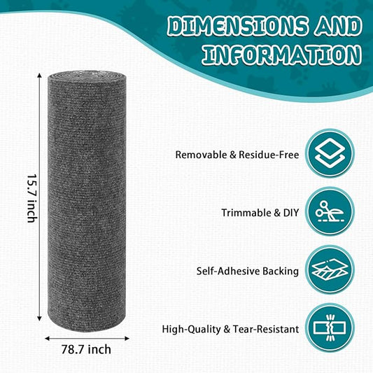 Climbing Cat Scratcher Mat Trimmable Cat Scratching Post Carpet 78.7'' x15.8'' Self Adhesive Carpet Mat Pad Replacement for Cat Tree Shelves Post Couch Wall Furniture Steps DIY Protector (Dark Gray)