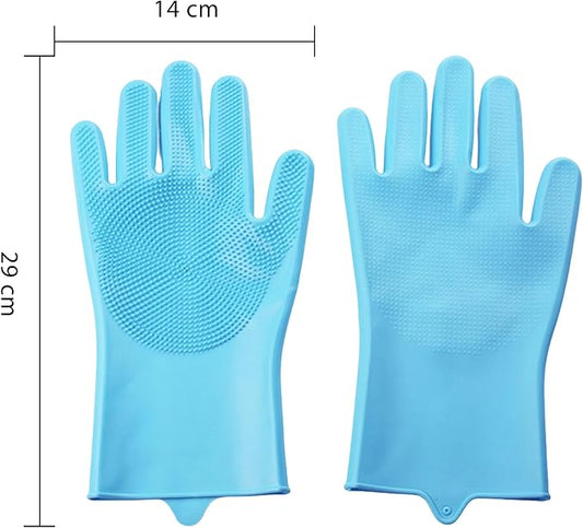 Pet Grooming Gloves,Heat-Resistant Silicone Gloves with High-Density Teeth for Enhanced Massaging and Bathing of Dogs and Cats (Blue, 2 Pair)