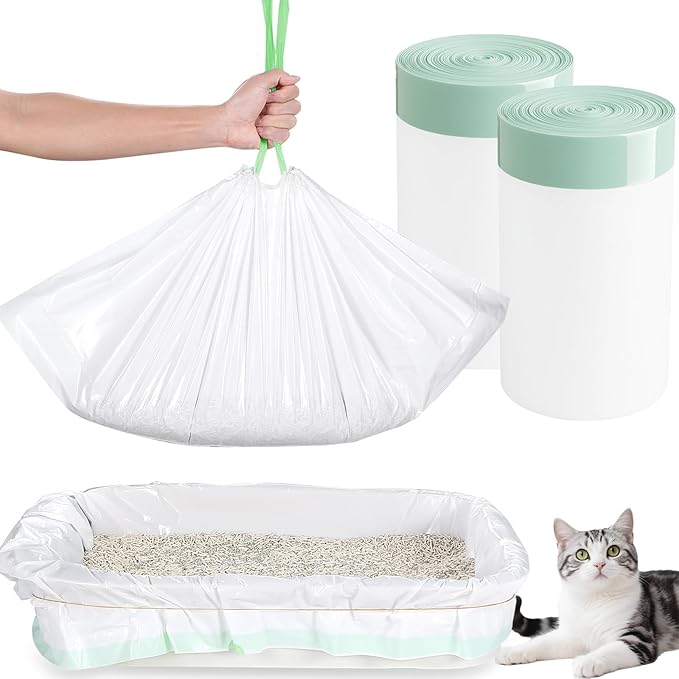 30 Count Cat Litter Box Liners, Drawstring Large/Jumbo Cat Litter Liner Bags For Litter Box, Heavy Duty Pre-Separated 36" x 16"