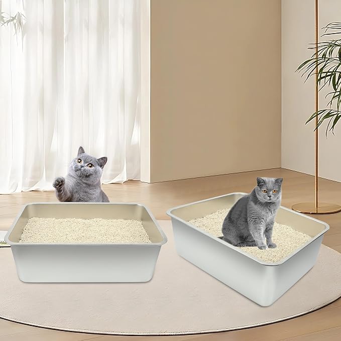 Rypet 2Packs Stainless Steel Litter Box Metal Litter Box for Cats High Back Litter Boxes Non-Stick Cat Poop Box,Easy to Clean(23.6"*15.8"*7.9")