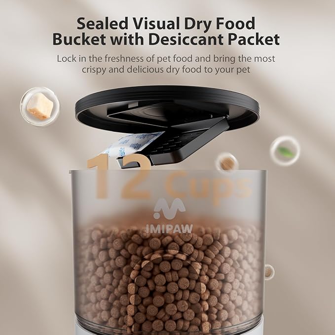 Automatic Cat Feeder, 3L Timed Pet Dry Food Dispenser with Clog-Free Design, Auto Feeder for Cats, 1-6 Meals Per Day, Desiccant Bags, with Stainless Steel