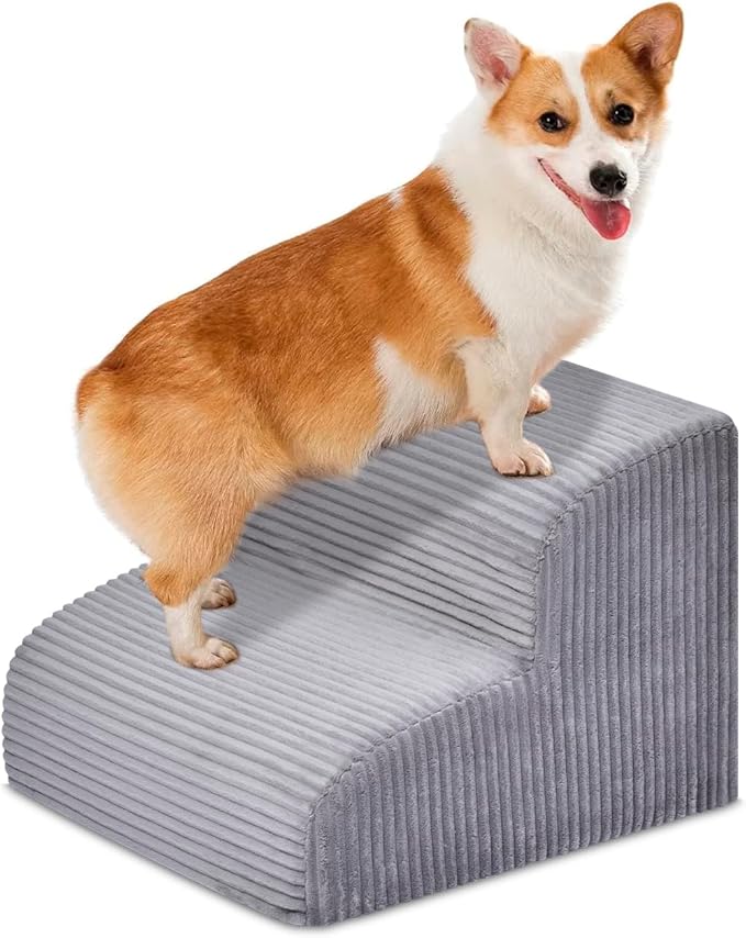Dog Stairs Steps for High Bed - 2 Steps Pet Steps for Small Dogs and Cats Non-Slip Removable Washable Cover Ramp for Indoor Outdoor Car Couch Sofa(H: 11.8")