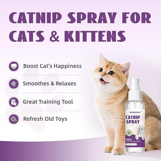 Catnip Spray for Cats, 100% Natural Catnip Mist Spray for Cats & Kittens, Relieves Stress, Calming, Safe for Pets - 2 Fl Oz