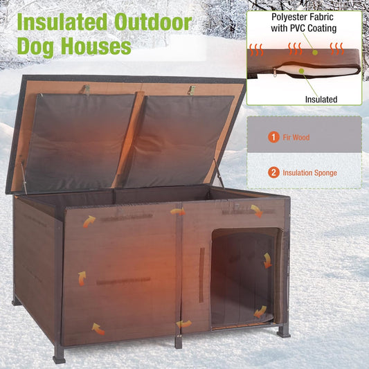 GUTINNEEN Dog House Insulated Outdoor Dog Kennel with Liner for Winter Extra Large