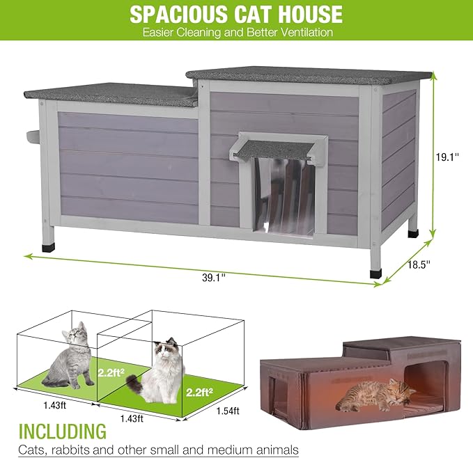 Outdoor Cat House Insulated Feral Kitty Shelter with Liner Weatherproof Cat Condo for Winter,Large Space