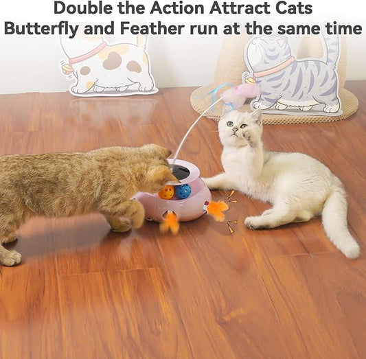 Cat Toys Interactive Rechargeable 3in1 Whack a Mole Cat Toy, Fluttering Butterfly, Track Balls, Touch Activated Automatic Kitten Toys for Indoor Cats