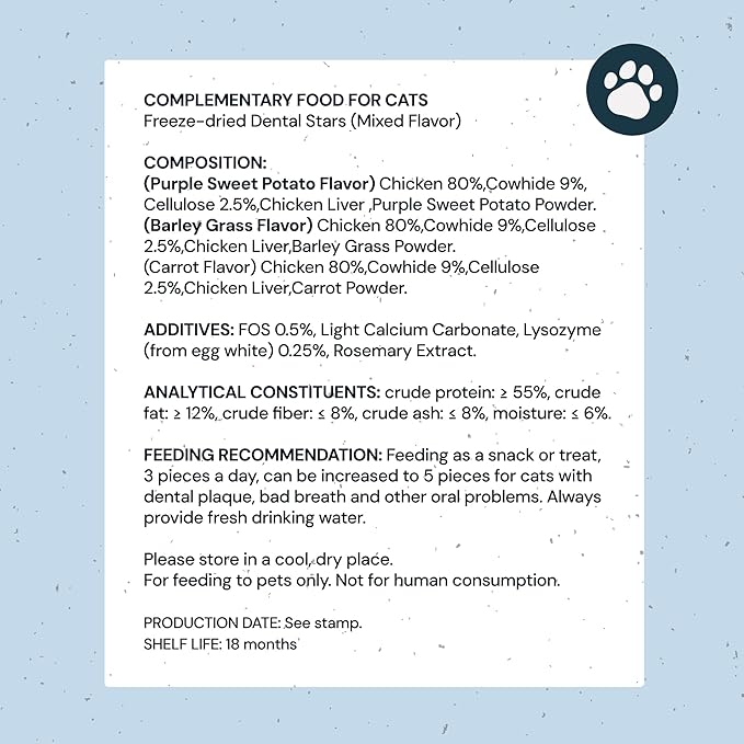 MalsiPree Cat Dental Treats - Chicken Base, 32-Count - Freeze Dried Cat Treats & Dental Chews - Freshens Breath & Minimizes Tartar - Anti-Choke Star Shape - Natural Lysozyme