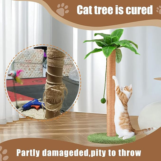 Meowoou 2 PCS Cat Scratching Post Replacement Scratcher Pole,2.8 in x 13.8 in Natural Sisal Rope Cat Trees Climbing Towers Post