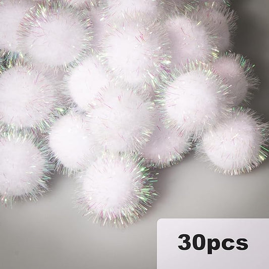 VAPKER 30 Pcs Cat Toys - Sparkle Balls, Extra Large 2 Inch Glitter Balls, White Color