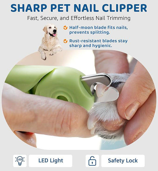 Pet Nail Clipper with Light for Cats & Small Dogs Puppies, Ultra Bright LED to Illuminate Nail Bloodline to Avoid Over Cutting, Extra-Sharp and Durable Cat Claw Trimmer with Nail File (Green)