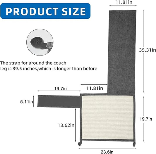Cat Scratch Sofa Protector,Cat Scratching Couch Protector with 19.7''L*23.6''W Natural Sisal for Protecting Couch Sofa Chair (Dark Grey/Left Hand)