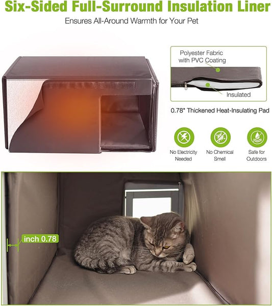 GUTINNEEN Insulated Outdoor Cat House with 0.78" Thick Liner - 6-Side All-Around Insulation, 3 Escape Doors & Elevated Moisture-Proof Base - Weatherproof Feral Cat Shelter