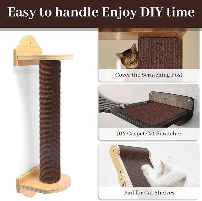 Uranshin Trimmable Cat Scratch Mat pad Self-Adhesive Cat Scratching Post Carpet Covered 78.7"x15.8" Cat Tree Shelves Replacement Parts cat Furniture Protector for Couch Wall (Brown)