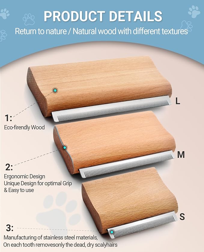 Dog Brush for Shedding | Pet Hair Removal Tool, Cat Grooming Supplies, Deshedding Dog Brush | Combs for cleaning and grooming short and long hair (L (5.3 Inch))