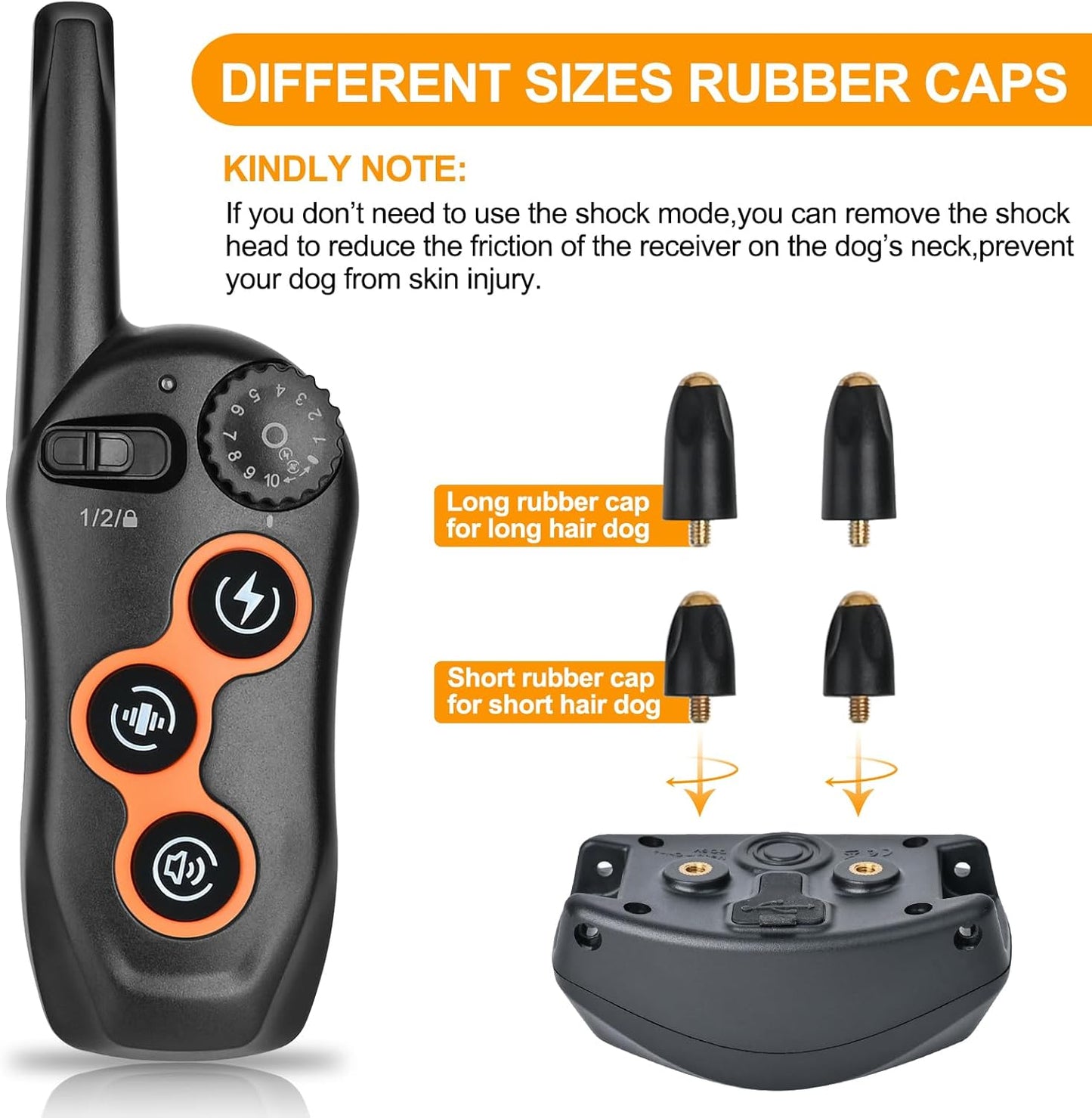 Dog Shock Collar with Remote Control,1300Ft,IP67 Waterproof Dog Training Collar with 3 Training Modes, Beep, Shock, Vibration,Safe Lock for Small, Middle,Large Dogs (Orange O+B)