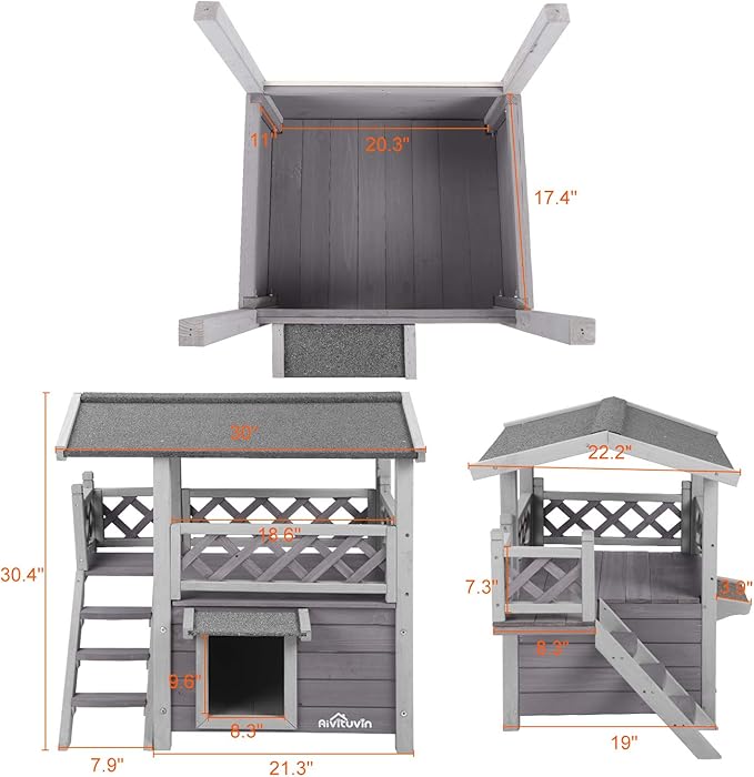 Feral Cat House Outdoor and Indoor Kitty Shelter with Stairs for Cats Insulated, Weatherproof Roof for Winter