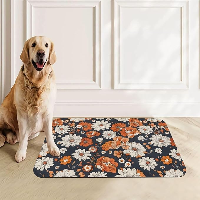 Watercolor Daisy Dog Food Mat Absorbent Bowl Mats No Stains Quick Dry Waterproof Pet Cat Placemats for Food and Water, 30x45cm