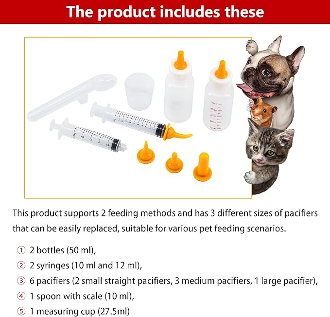 Pet Feeding Bottle and Syringe Set for Puppies and Kittens