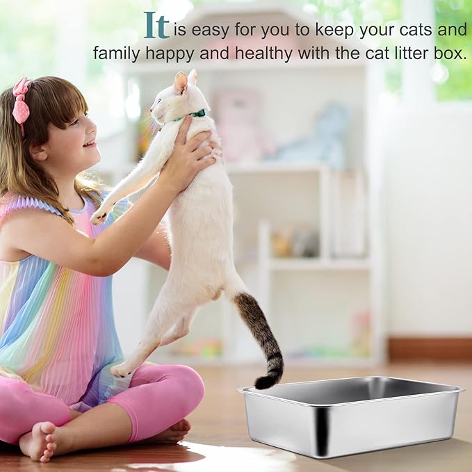 Gerrii 3 Packs Extra Large Stainless Steel Litter Box for Cat with High Sides, Non Stick Smooth Surface, Easy to Clean for Cat Bunny(23.6 x 15.7 x 5.9'')