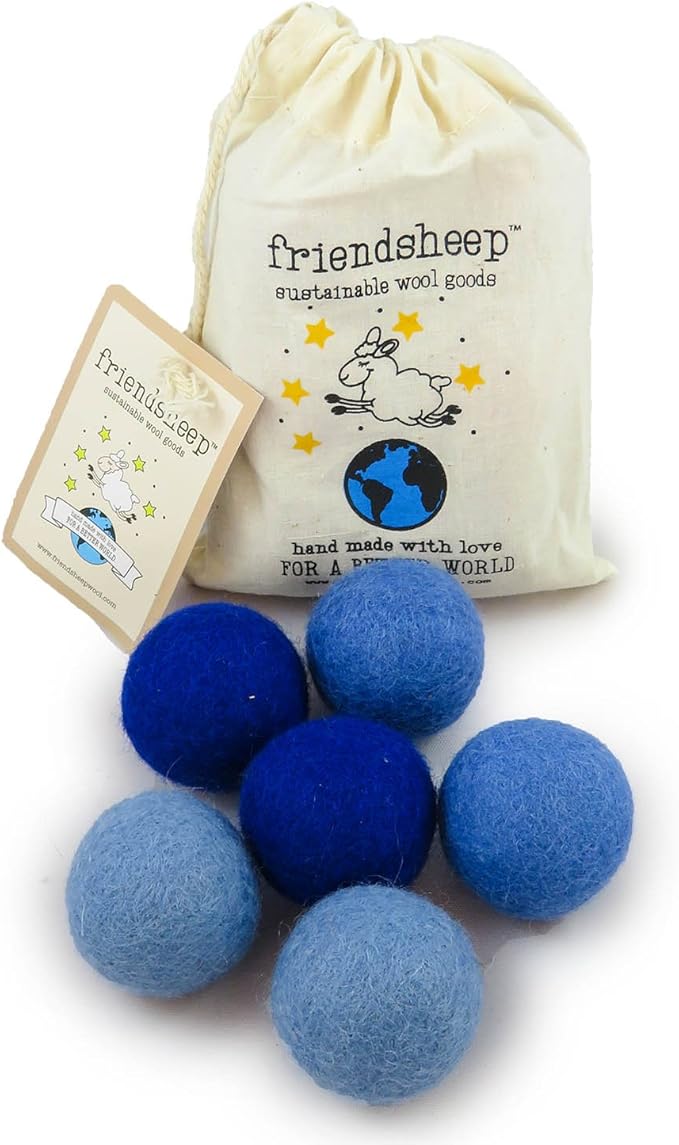 Friendsheep Eco Wool Pet Toy Ball - Cat, Ferret, Small Dog - Fair Trade, Handmade in Nepal, Eco-Friendly - 100% Wool, 6-Pack (Balls x6, True Blue)